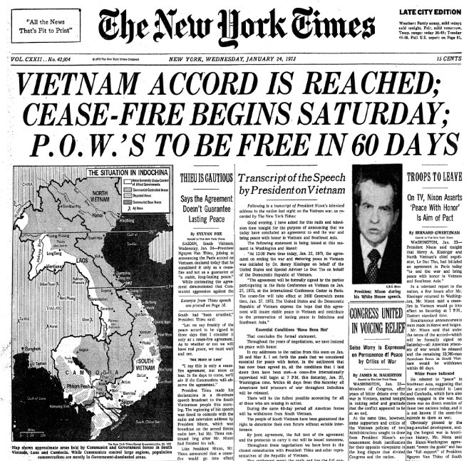 Image result for president nixon announces an accord has been reached to end the vietnam war