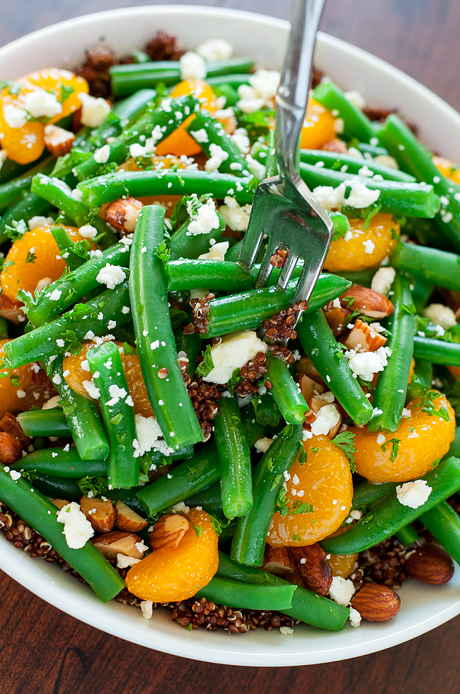 This healthy Green Bean Quinoa Salad is topped with a delicious homemade Maple Citrus Dressing! GF + Vegetarian