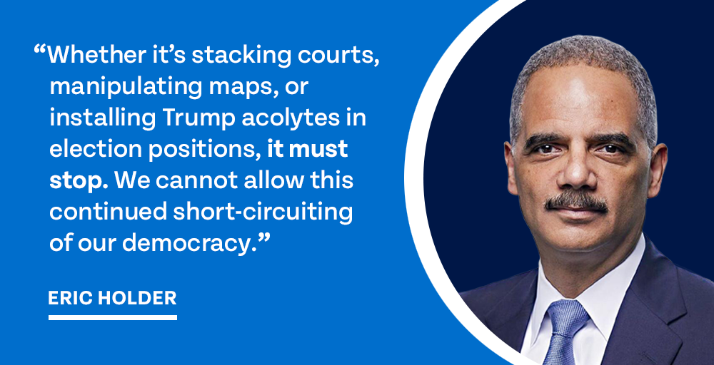  'Whether it’s stacking courts, manipulating maps, or installing Trump acolytes in election positions, it must stop. We cannot allow this continued short-circuiting of our democracy.'