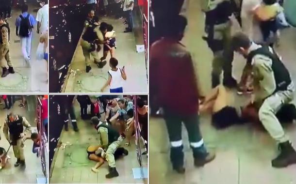 PM de Minas Gerais ataca mulher com criança com mesmo golpe que matou George Floyd (VÍDEO)