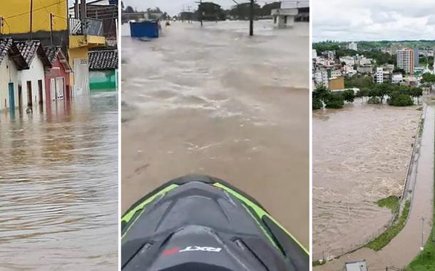 De jet ski, morador percorre ruas inundadas e mostra destruição em Itabuna, na Bahia (vídeo)