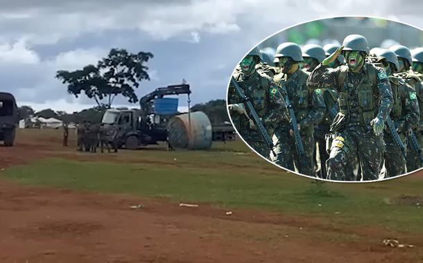 Exército cede a golpistas e aborta remoção de caixas d'água de acampamento em Brasília