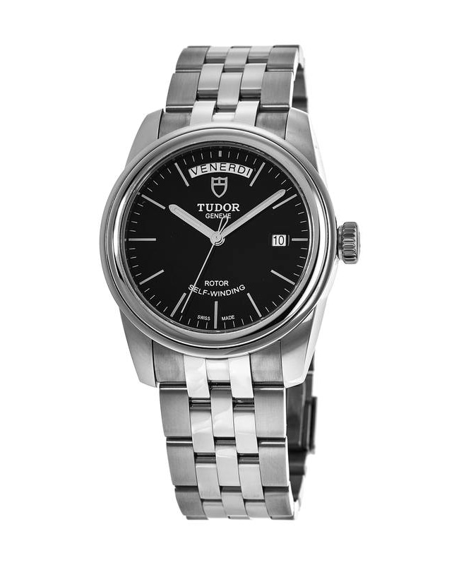 Image of Tudor Glamour Date&Day Black Diamond-Set Dial Black Leather Unisex Watch