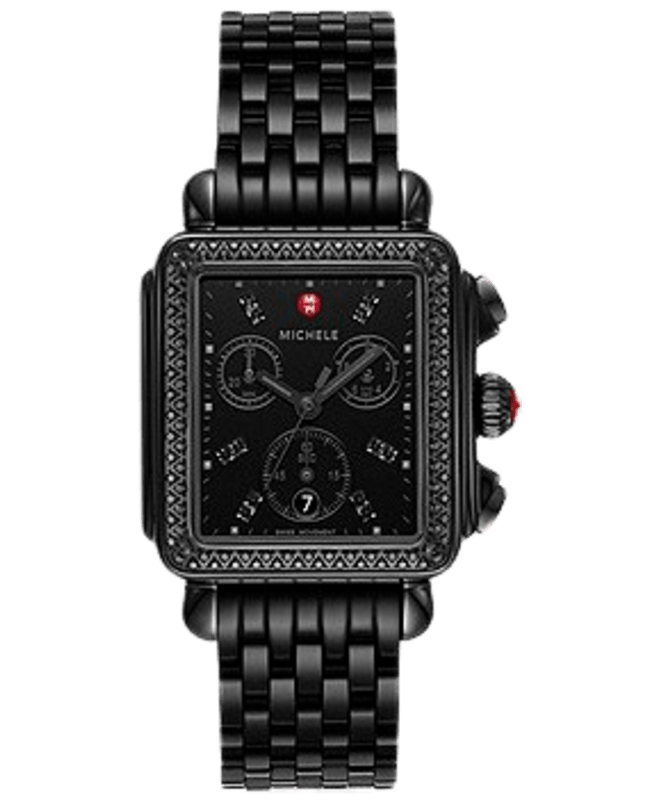 Image of Michele Deco Noir Black Dial Diamond Black Steel Women's Watch