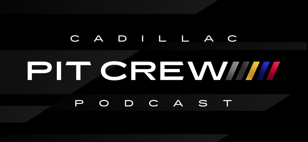 black and white Cadillac Pit Crew Podcast logo