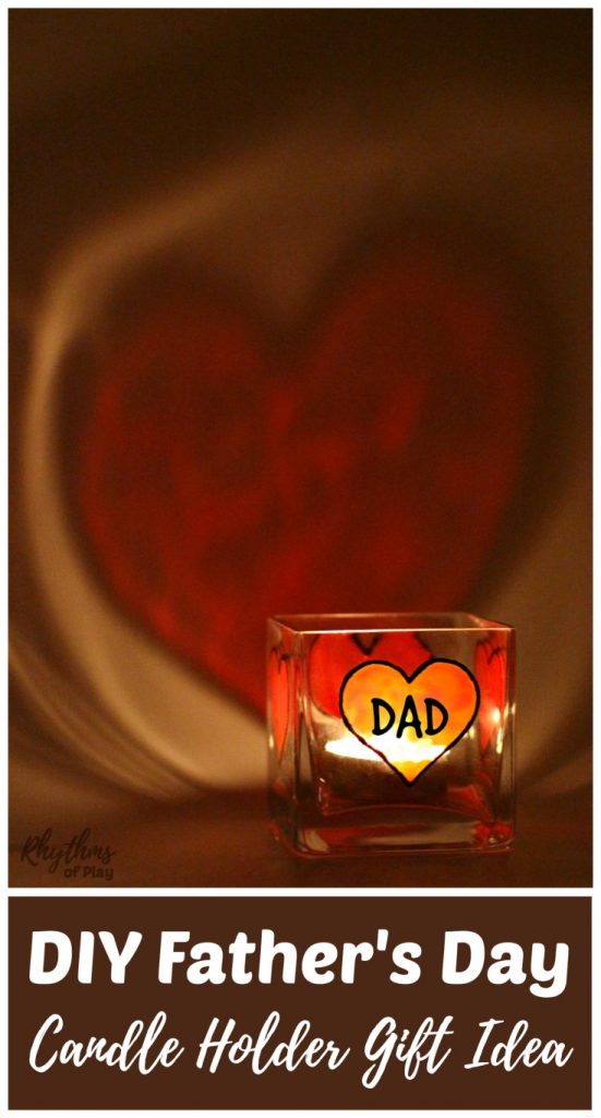DIY Father's Day Gift Idea - Dads and grandpas love homemade personalized keepsake gifts for Father's Day!Â Creating gorgeous stained glass hearts on square votive candle holders and personalizing them for daddy or papa is fun and easy for both kids and adults. Anyone that can draw or trace can do this easy handmade craft project.