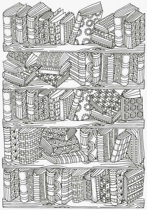 Adult Coloring Pages: Bookshelves