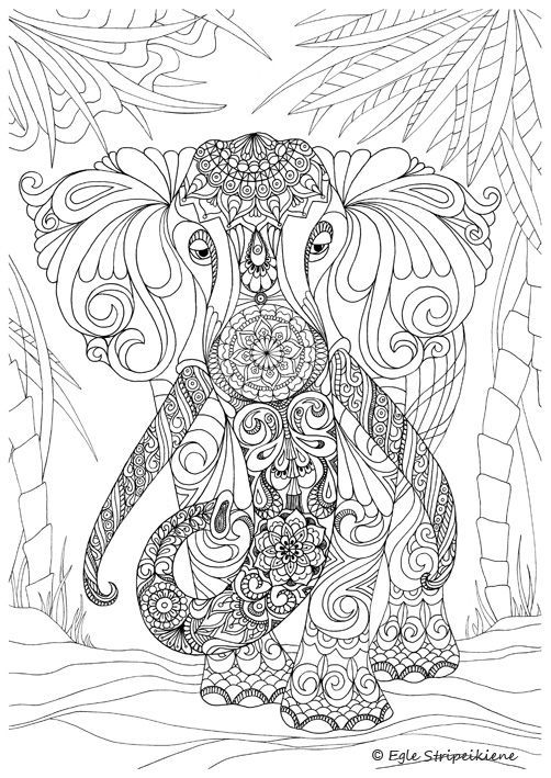 Coloring Page for Adults Elephant by Egle Stripeikiene. Size - A3  ​Publisher: www.almalittera.lt