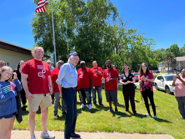 Bernie with workers