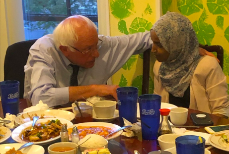 Bernie at dinner with Ilhan Omar
