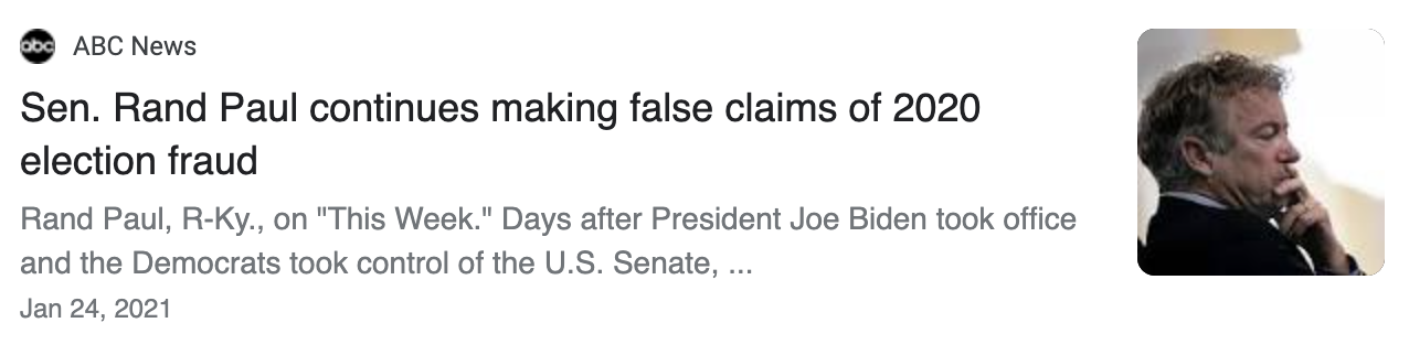 Sen. Rand Paul continues making false claims of 2020 election fraud