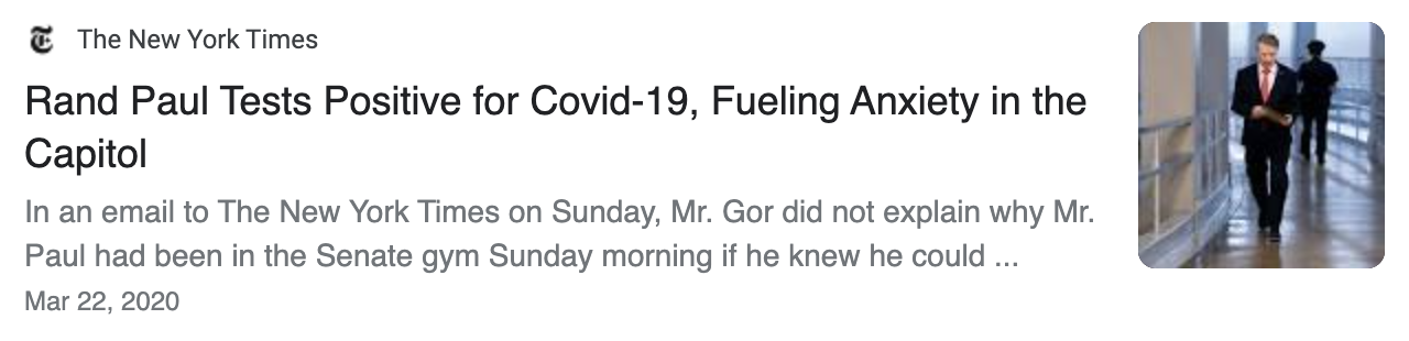 Rand Paul Tests Positive for Covid-19, Fueling Anxiety in the Capitol