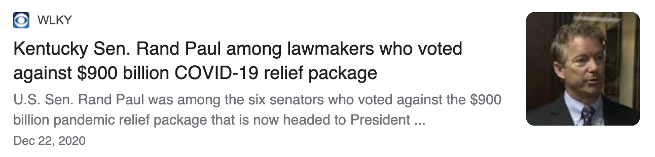 Kentucky Sen. Rand Paul among lawmakers who voted against $900 billion COVID-19 relief package