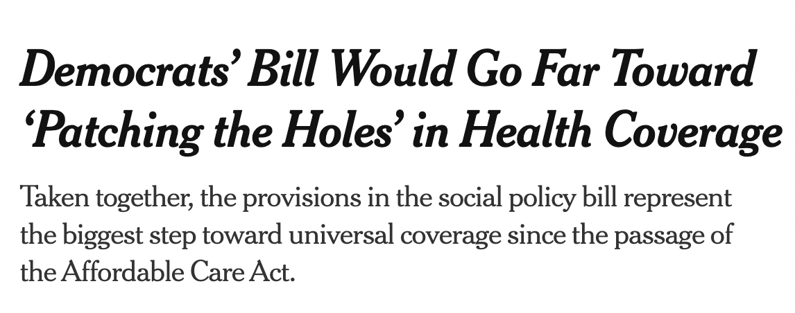 New York Times: Democrats' bill would go far in patching holes in health coverage