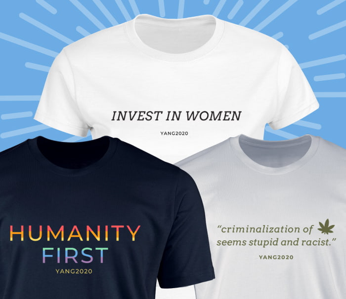 Invest in Women t-shirt, Humanity First t-shirt, “criminalization of -image of cannabis leaf - seems stupid and racist” t-shirt