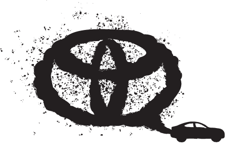 Voiture qui dégage dans une fumée noire formant le logo de Toyota