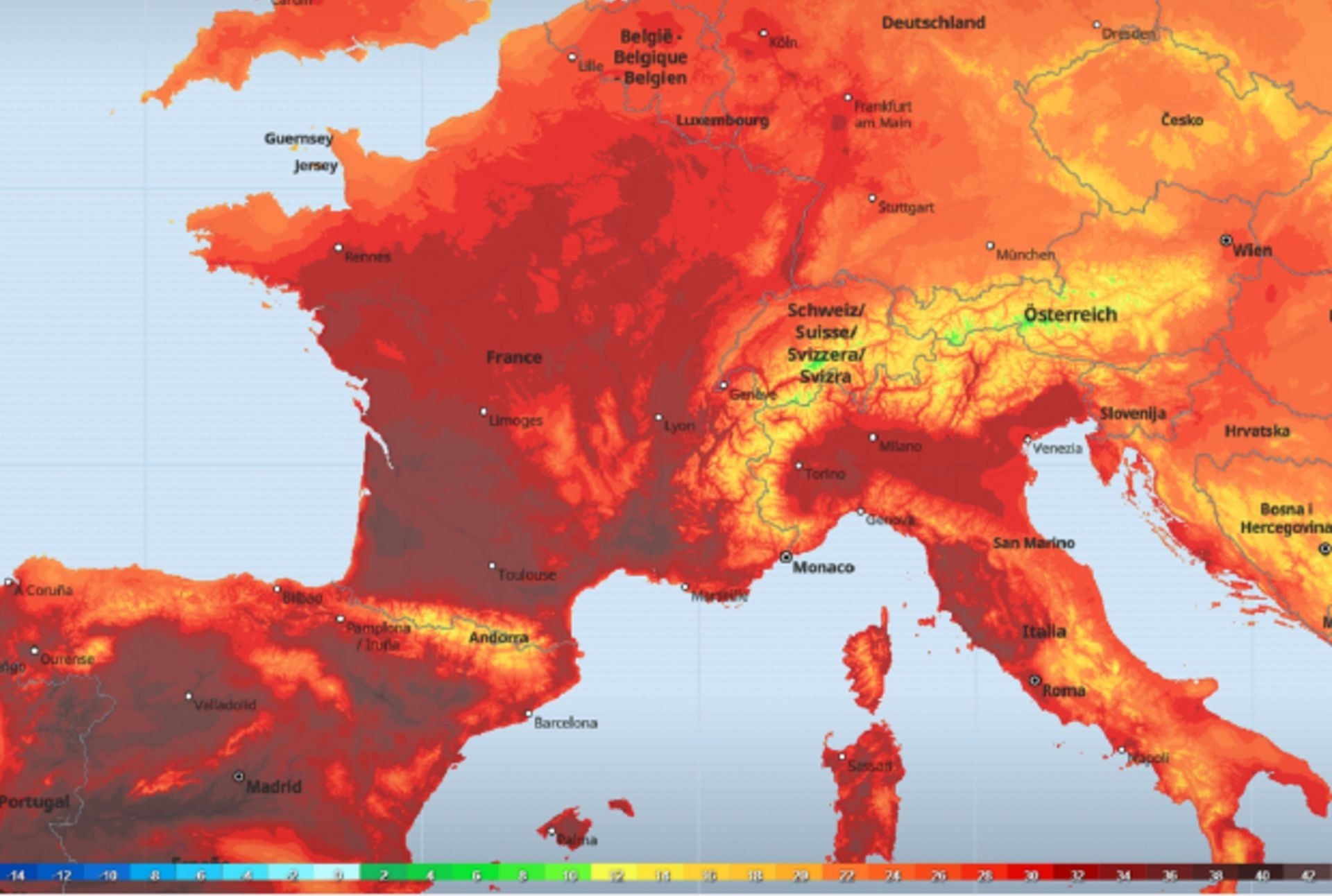 Carte montrant l'ampleur de l'apocalypse thermique en Europe