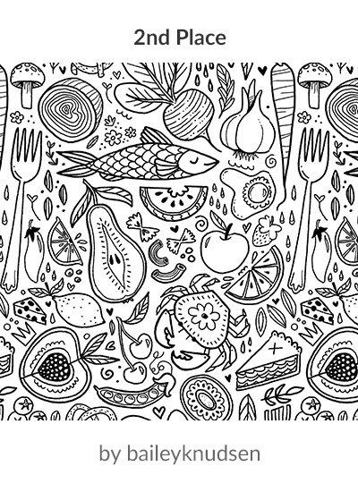 2nd place in the Food Frenzy Lake Coloring Book design challenge: baileybatart