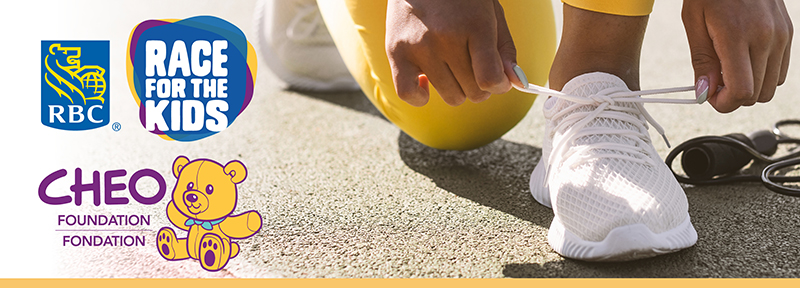 Runner tying their shoelaces. RBC Race for the Kids. CHEO Foundation.