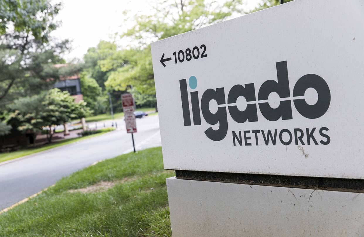 A sign outside the headquarters of Ligado                  Networks in Reston, Va., June 9.