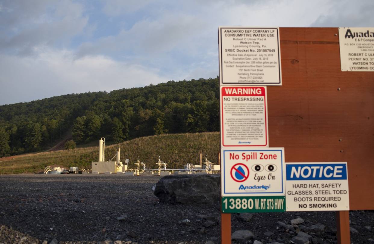 A gas-filtration system atop a well
managed by Anadarko in Pennsylvania, Sept. 8, 2012.