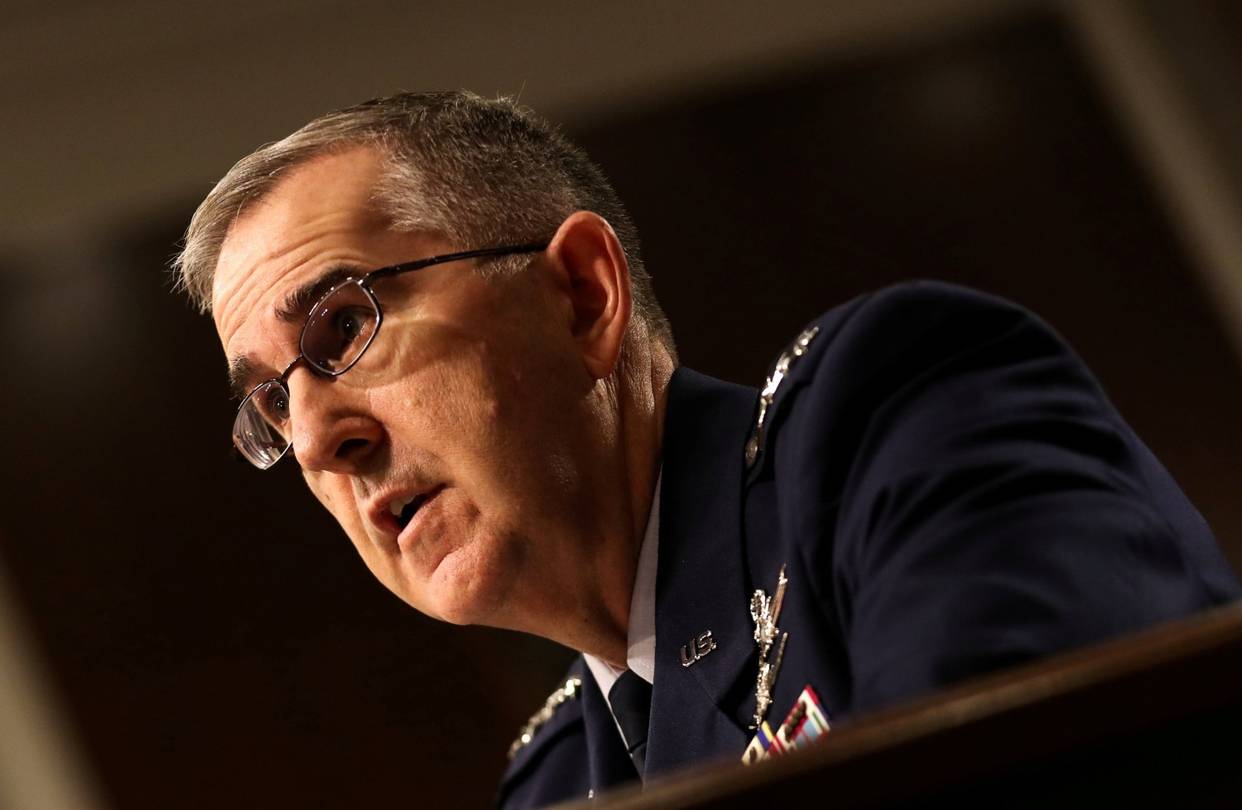 Air Force Gen. John Hyten speaks at a hearing
in Washington, April 11.
