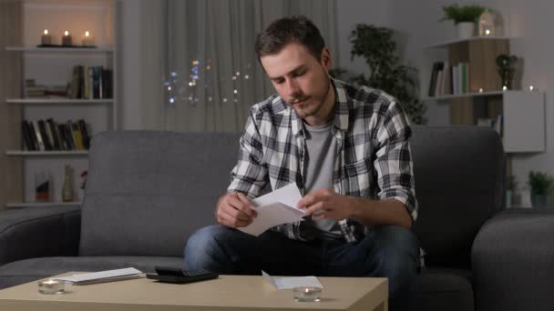 Confused Man Reading Letter Sitting Couch Night Home — Stock Video ...