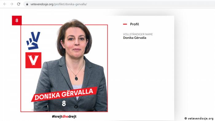 Screenshot vetevendosje.org Donika Gërvalla-Schwarz 