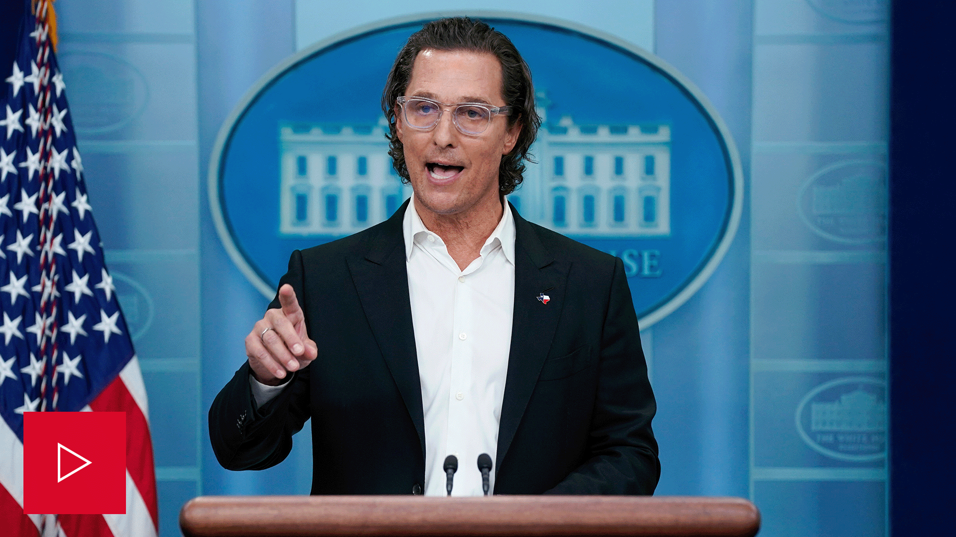 Matthew McConaughey speaks at the White House daily briefing.