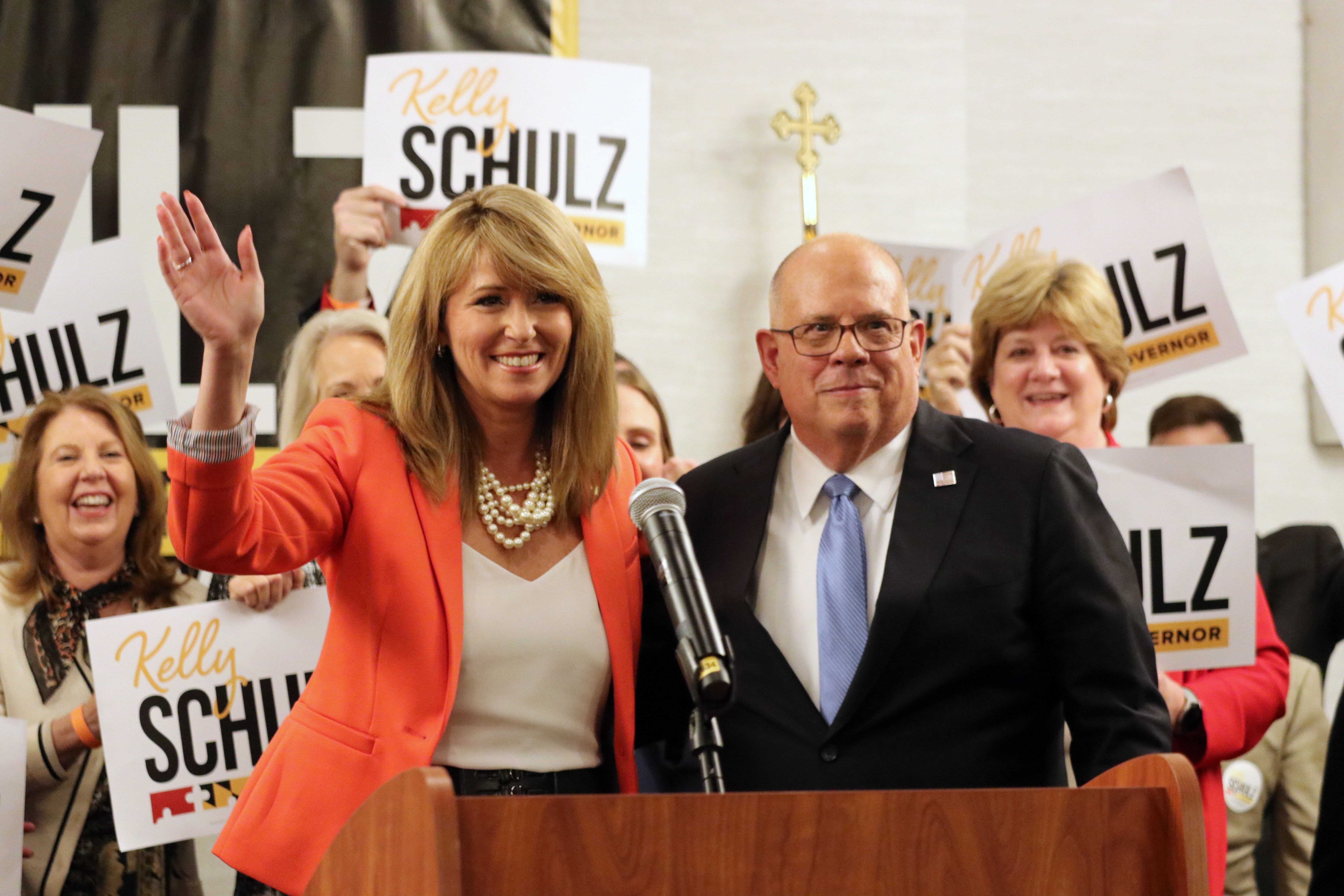 Kelly Schulz and Governor Larry Hogan at a campaign event together. 