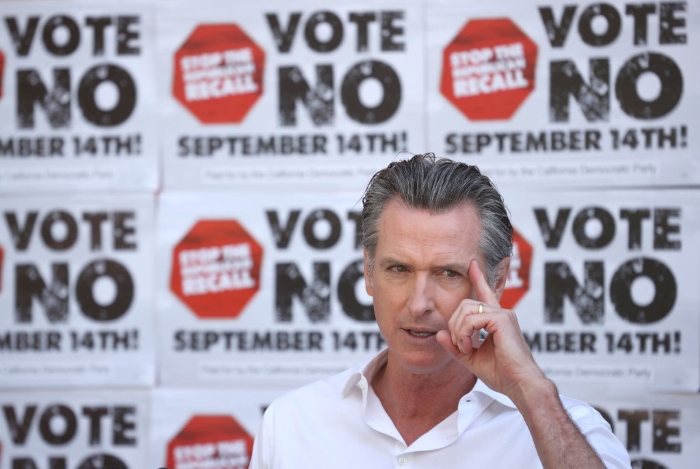 Nightly 9-8-21 photo California Gov. Gavin Newsom speaks during a