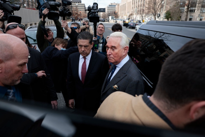 Nightly 12-22-21 photo 2 Roger Stone, a former adviser and confidante to former President Donald Trump, gets into his vehicle in front of the Thomas P. O'Neill Jr. Federal Building after his deposition before the House Select Committee investigating the Jan. 6 Attack in Washington.