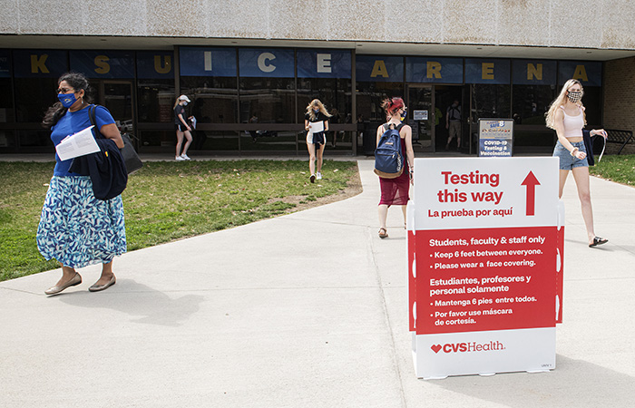 20210430_collegestudents_nightly Students exit the KSU Ice Arena after getting their Covid vaccine at Kent State University in Kent, Ohio.