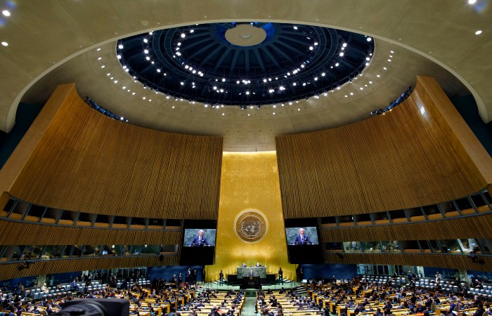 Biden-UNGA-Nightly-700 President Joe Biden addresses the 76th Session of the United Nations General Assembly at U.N. headquarters in New York.
