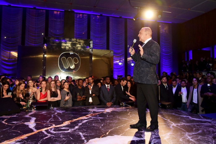 Warner Music Group owner Leonard Blavatnik speaks onstage during the Warner Music Group Pre-Grammy Party on Jan. 25, 2018 in New York City.