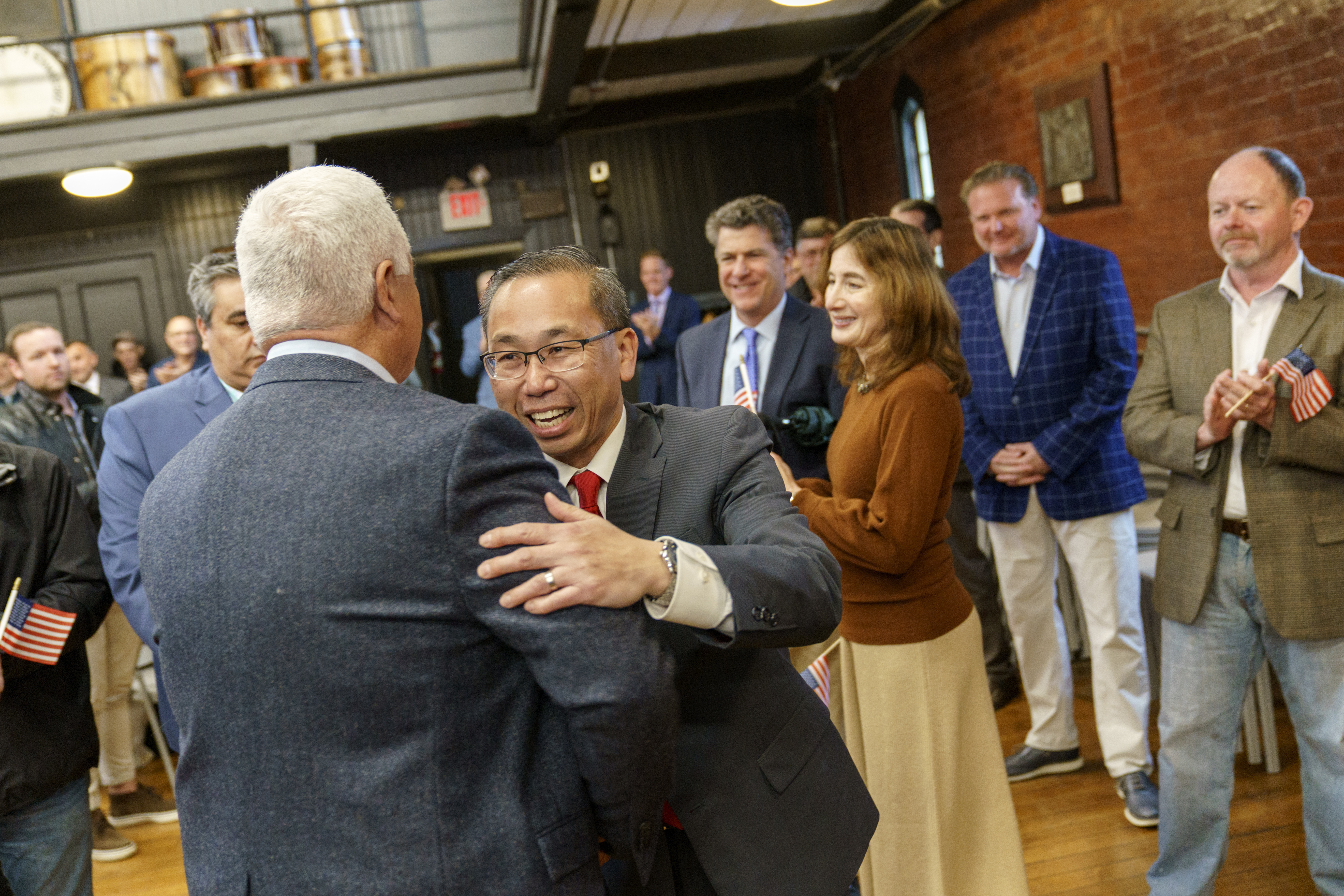 221019_Allan Fung_AP Former Cranston, R.I., Mayor Allan Fung greets supporters at his campaign kickoff event.