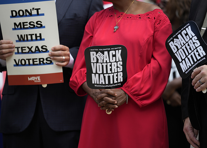 20210709_Nightly_700 Democratic caucus members of the Texas House join a rally on the steps of the Texas Capitol to support voting rights in Austin, Texas.