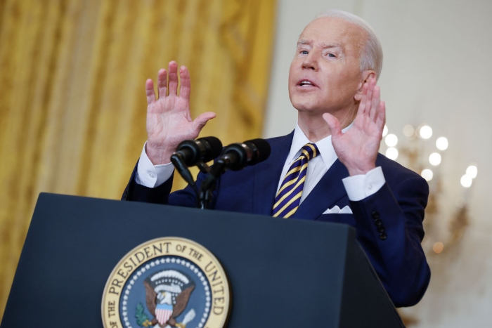 Nightly 1-19-22 photo President Joe Biden answers questions during a news conference in the East Room of the White House.