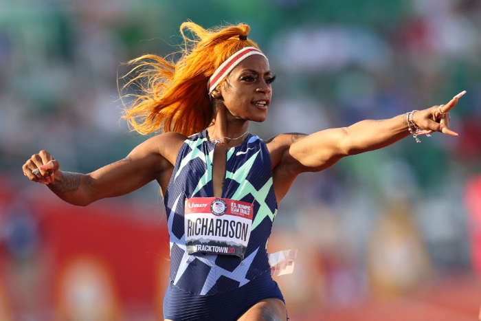 Nightly 7-2-21 photo 2 Sha'Carri Richardson runs and celebrates in the Women's 100 Meter semifinal on day 2 of the U.S. Olympic Track & Field Team Trials at Hayward Field on June 19 in Eugene, Ore.