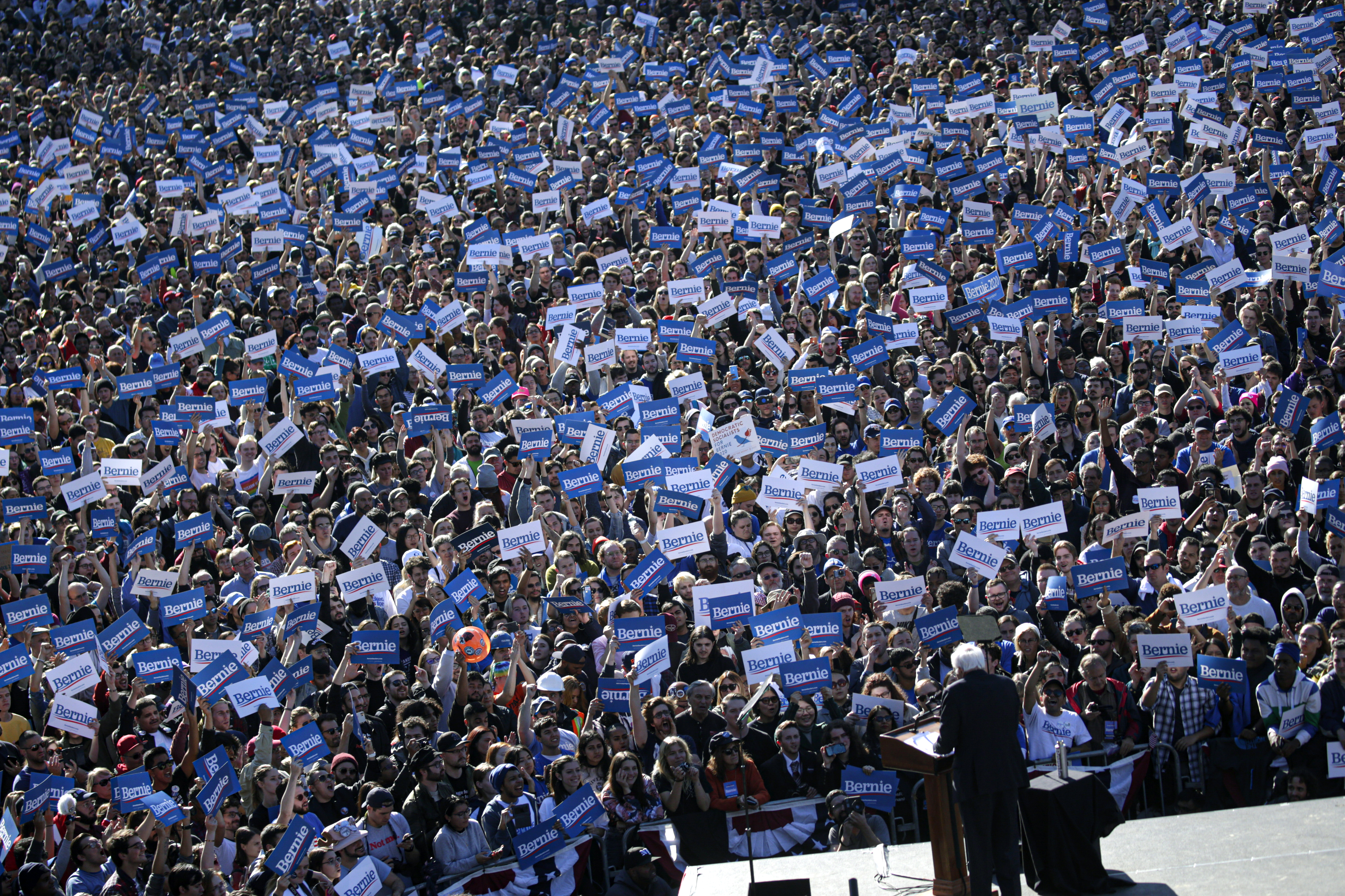 A photo of a Bernie Sanders rally.