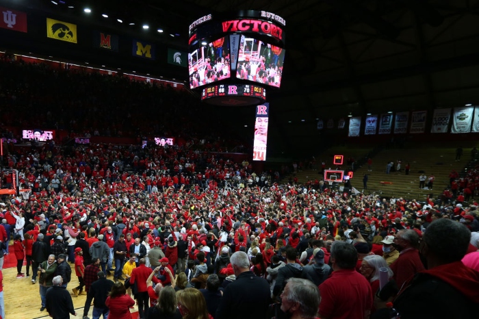 Nightly 12-10-21 photo 3 Fans rush the court after the Rutgers Scarlet Knights defeat the Purdue Boilermakers 70-68 in a game at Jersey Mike's Arena in Piscataway, N.J.
