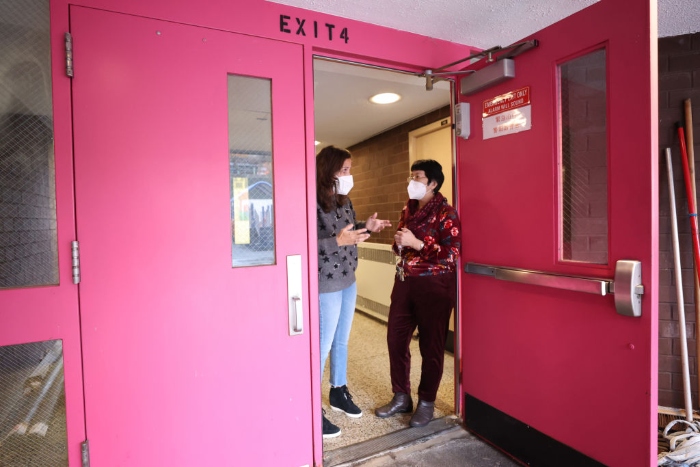 Nightly 1-7-22 top 2 Assistant Principal Melissa Helman talks with Principal Alice Hom at Yung Wing School P.S. 124 in New York City.