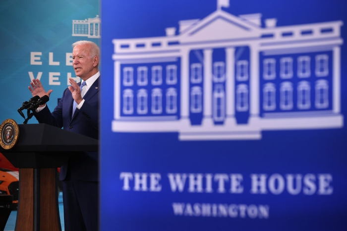 Nightly 10-8-21 photo President Joe Biden delivers remarks on the September jobs numbers in the South Court Auditorium in the Eisenhower Executive Office Building.