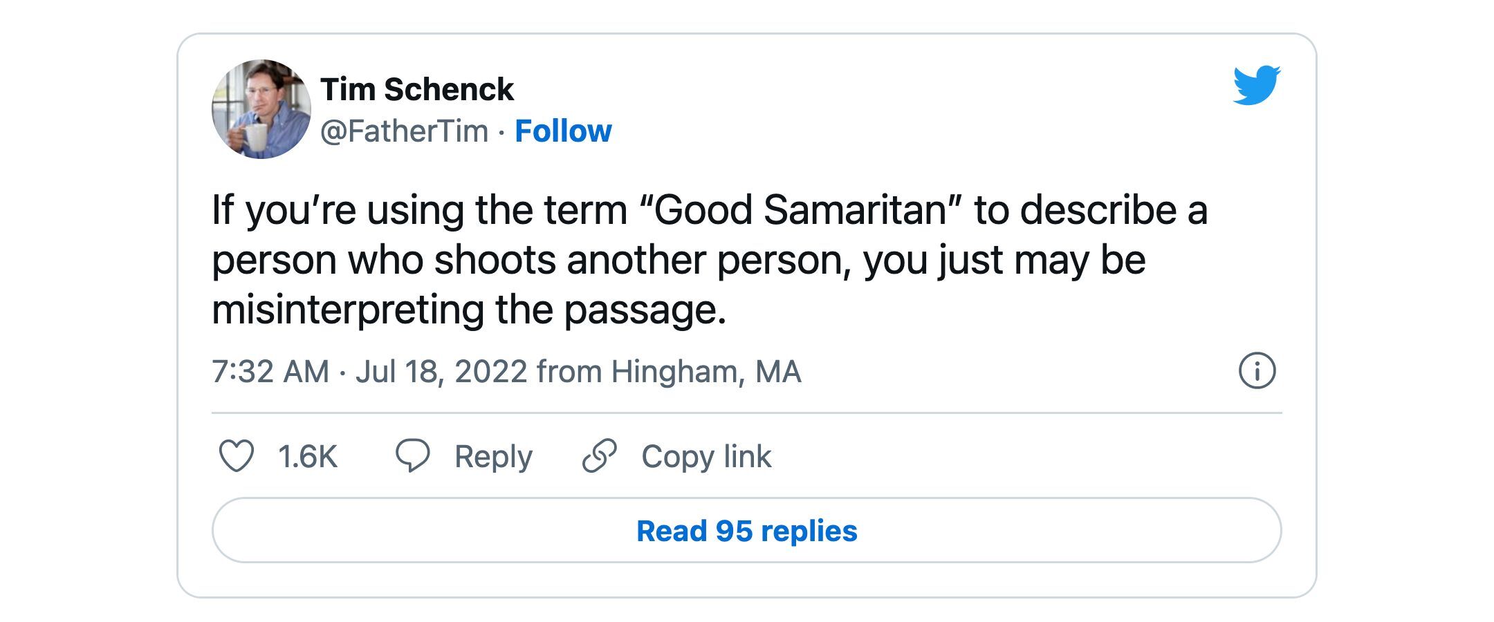 A tweet from Tim Schenck that reads, 