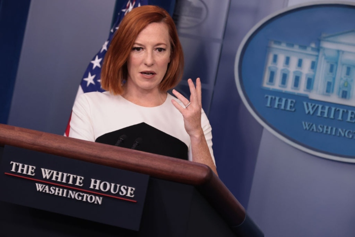 Nightly 12-6-21 photo 2 White House Press Secretary Jen Psaki talks to reporters during the daily press conference in the Brady Press Briefing Room.