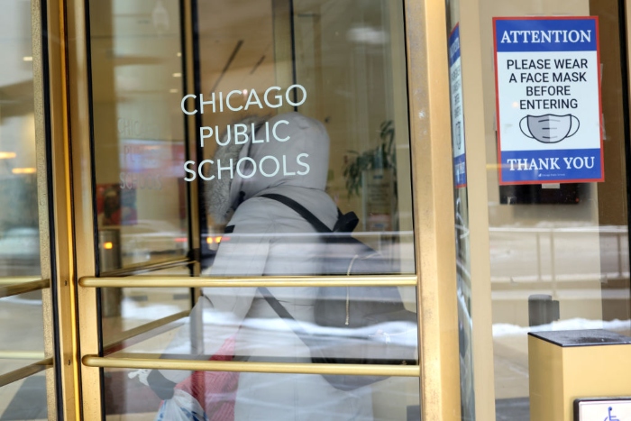 Nightly 1-7-22 photo A sign is displayed at the entrance of the headquarters for Chicago Public Schools.