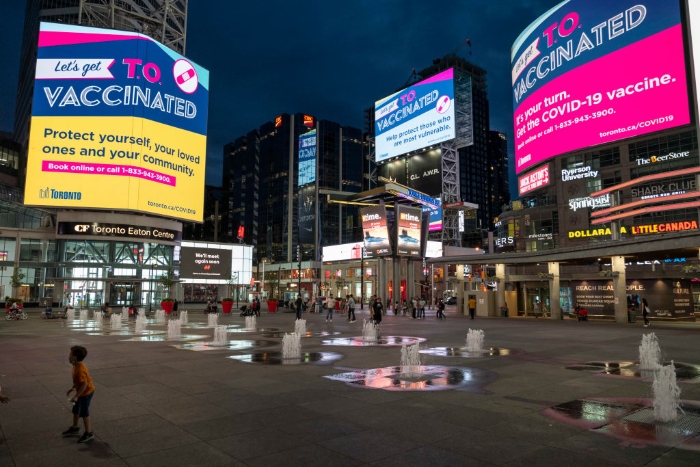 Nightly 10-7-21 photo Toronto's Yonge and Dundas Square.