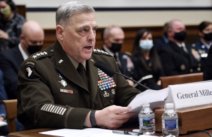 Nightly 9-30-21 photo Chairman of the Joint Chiefs of Staff Gen. Mark A. Milley testifies before a House Armed Services Committee hearing on the conclusion of military operations in Afghanistan at the Rayburn House Office building on Capitol Hill.
