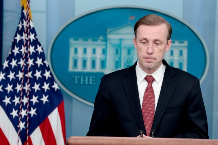 National security adviser Jake Sullivan speaks during the daily White House press briefing.
