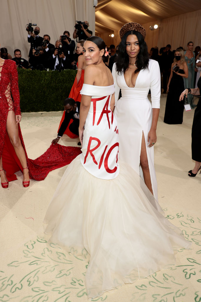 Nightly 9-16-21 photo 2 Alexandria Ocasio-Cortez and Aurora James attend The 2021 Met Gala Celebrating In America: A Lexicon Of Fashion at Metropolitan Museum of Art in New York City.
